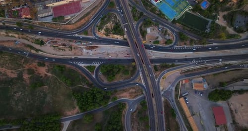 Top Down Aerial of Cars Drive at Cross Road Nobody Cityscape Traffic Highway Transportation