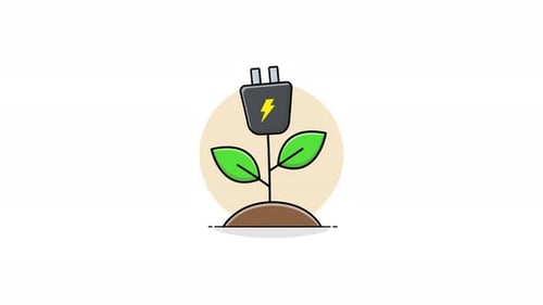 Green Energy Plant with Electric Plug Flat Design Animation