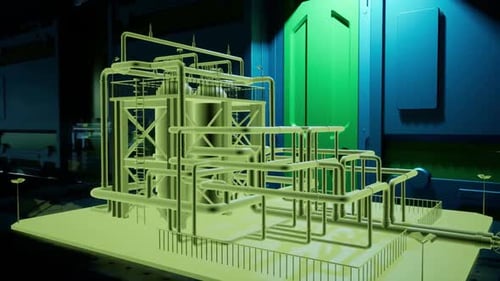 Modern factory aerial view. Concept of a modern factory, drone view.