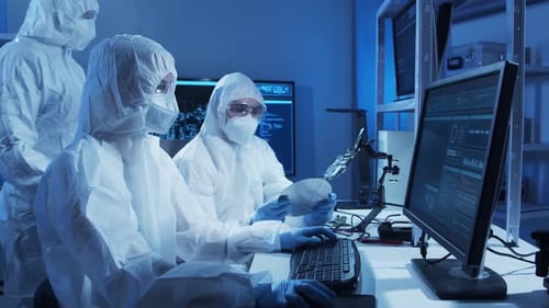 Group of Professional Engineer is Developing a Modern Microprocessor in a Futuristic Laboratory