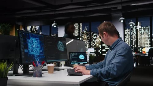 Data Scientist in Office Analyzing Machine Learning Algorithms