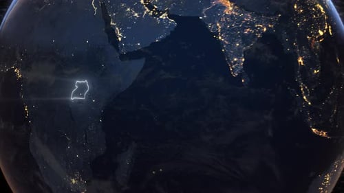Realistic Earth Orbit and Zoom Glowing Borders Uganda
