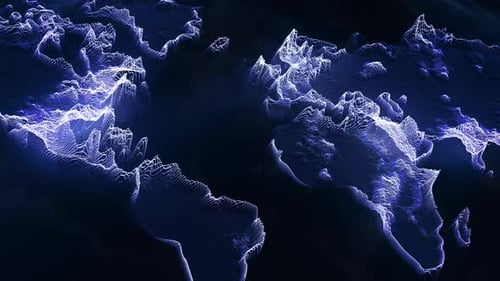 Abstract Digital World Map Terrain with Futuristic Wave Lines Animation