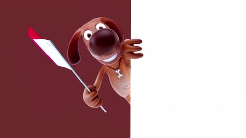 Fun 3D cartoon dog holding the flag of malta, alpha channel included
