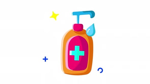 Animiertes flaches Symbol für die Händedesinfektionsflasche