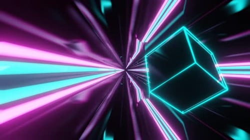 Cyan And Pink Sci-Fi Neon Weightlessness Tunnel Background Vj Loop In 4K