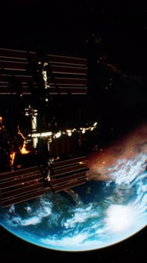 The International Space Station Orbits Earth with Mars Visible in the Distance