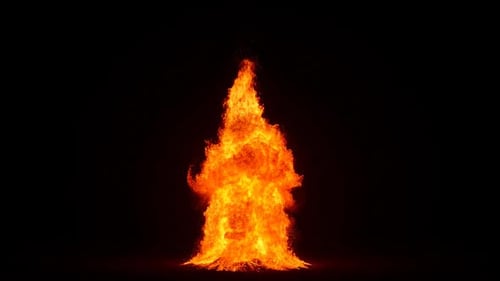 Colonne de flammes verticales intenses remontant lentement