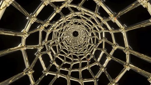 Goldener Gitter-Tunnelkorridor auf schwarzer Rückseite