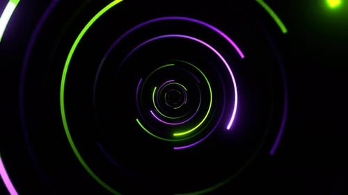 Purple And Green Neon Circles In Mirror Tunnel Background Vj Loop In 4K