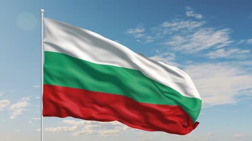 Realistic Bulgarian Flag Waving in Blue Sky