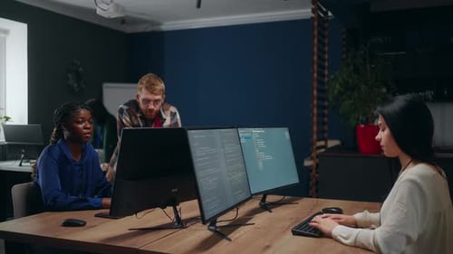 Office of Data Engineering Team Multiethnic People Working Programmers and Web Developers