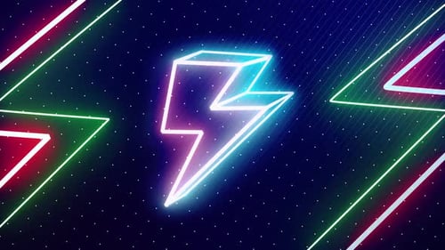 Retro style 90's design neon thunder.