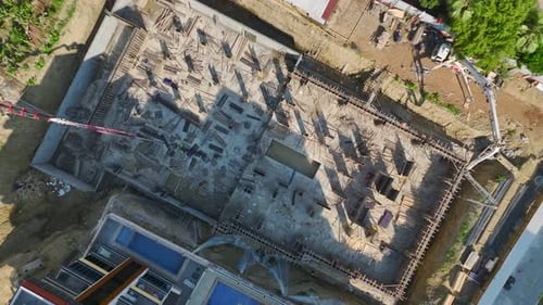 Luftbild: Neues Projekt, im Bau, Arbeiter und Kräne