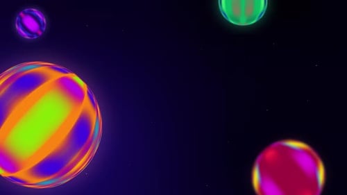 Multicolored magical bright colored modern spheres rotate on a black and blue gradient. Four stylish