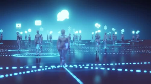 Futuristic Digital Social Network Connection with Abstract People