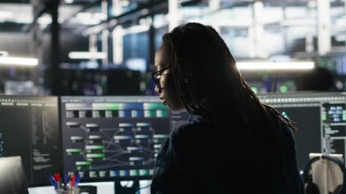 Server Farm Software Developer Interprets AI Generated Data Analytics Graphs