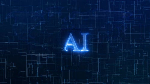 Futuristic AI Text Highlight on Digital Circuit Board Background