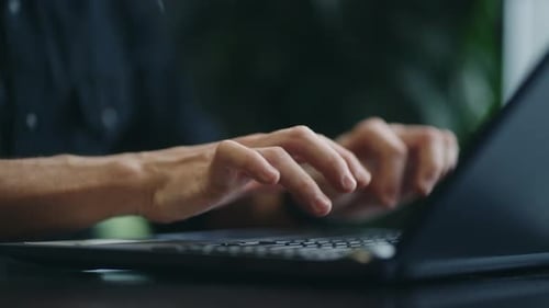 IT Professional Typing And Sending Messages By Laptop Keyboard Closeup View Online Job