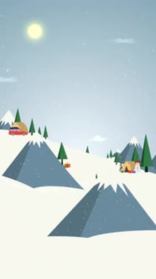 2D Background Children Skiing In Snow Vertical