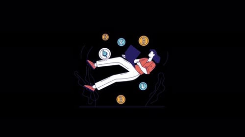 Animated Financial Technology Illustration: Woman with Cryptocurrency Coins