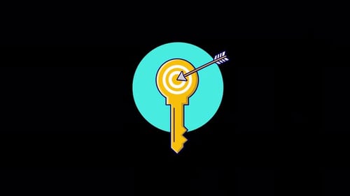 Golden Key with Target Arrow. Solution, Goal Achievement Concept Animation Video - Transparent