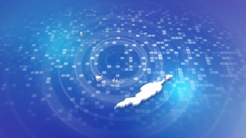 Digital Island Map Outline Reveal on Blue Grid Background