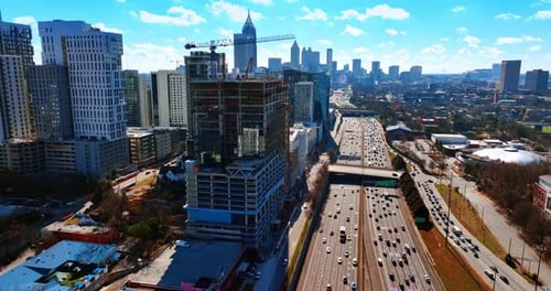 Lively traffic on the highways of Atlanta at daytime.