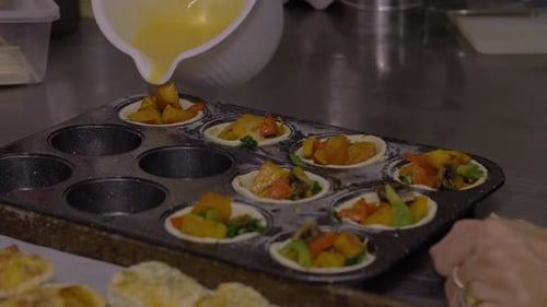 Preparation of small quiche tarts