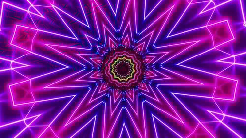 Colorful animation pattern with star in the center. Kaleidoscope VJ loop