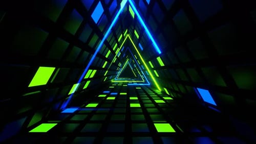 Blue And Green Neon Triangle Tunnel Background Vj Loop In 4K