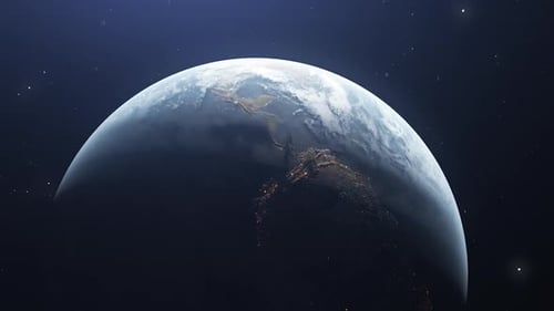 Realistic 3D Earth Rotating in Space with City Lights