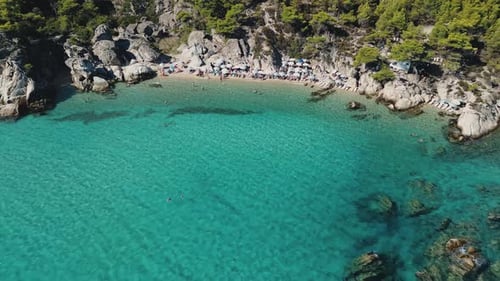 Stunning aerial view of Halkidiki's sandy beach and captivating coastline