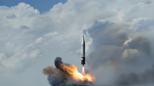 Dynamic Space Rocket Launch with Fiery Exhaust