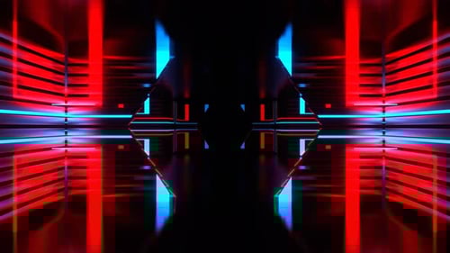 Corridor With Moving Red And Blue Neon Light Background Vj Loop In 4K