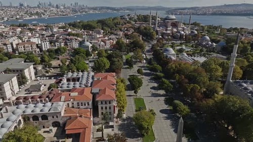Istanbul Historical Peninsula Hagia Sophia and Sultan Ahmet Grand Mosques Aerial View