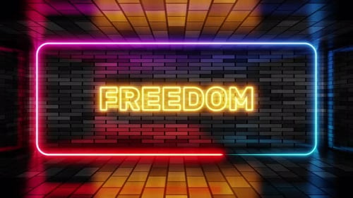 Dynamic Neon Freedom Text with Colorful Glowing Border