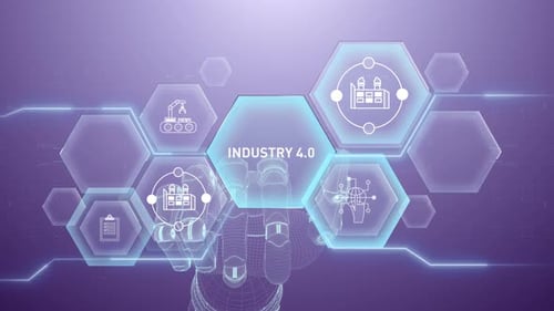 Industry 4.0 Hand touching,Digital transformation,Science and artificial intelligence,innovation