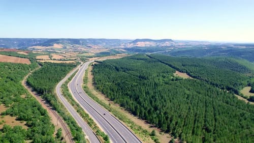 Highway road stretching through majestic landscape of France countryside