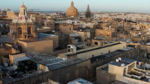 Flight Over Valletta City Center In Malta - drone shot