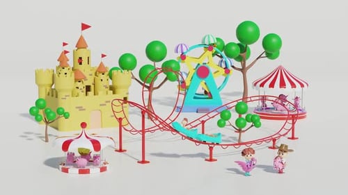 Colorful Amusement Park Scene for Children