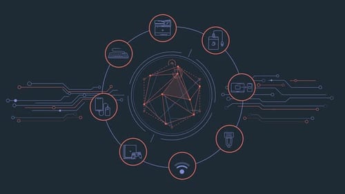 Visualización de un sistema digital que administra dispositivos y flujo de datos