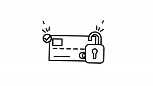 Secure Bank Card Line Art Animated Looping Video Alpha Channel Icon