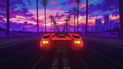 Retro Car Sunset Drive Synthwave Loop
