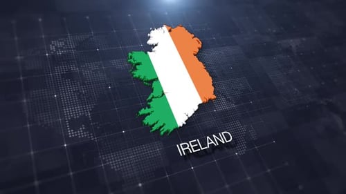 Futuristic 3D Ireland Map with Flag and Digital Grid