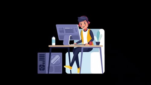 The Boy Is Playing A Game On Computer Alpha Channel