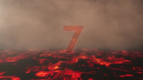 Lava Themed Hot Burning Number 7 Over a Volcanic Molten River