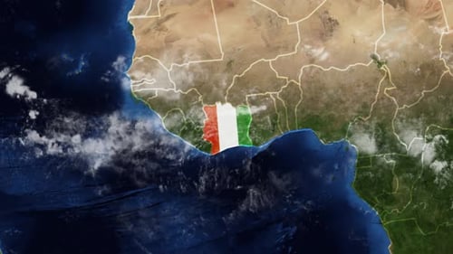 Rotating Earth Zoom to Côte d'Ivoire Country Flag Reveal