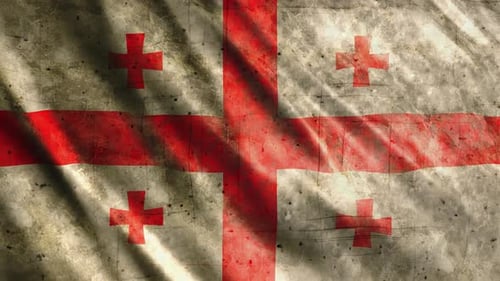 Grunge Style Waving Flag with Red Cross Design