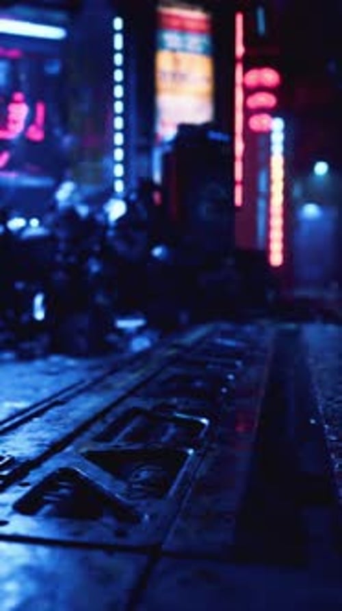 NeonLit Dark City Street at Night